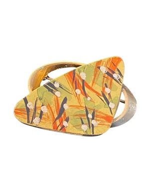 Weiss Vintage Mid Century Modern Enamel Brooch Abstract Gold Tone Statement Pin